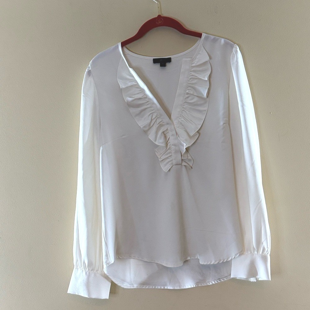 J. Crew Ivory Ruffle V Neck Long Sleeve Blouse Top Size M